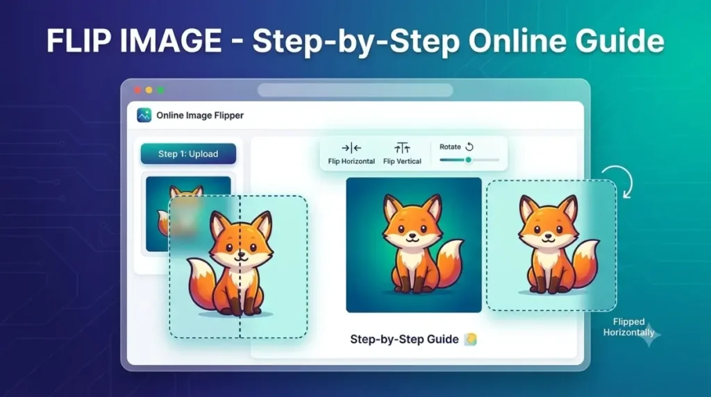 Flip Image online tool interface preview with horizontal and vertical mirror preview